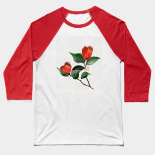 Red watercolor and sumiE ink camellia flowers Baseball T-Shirt